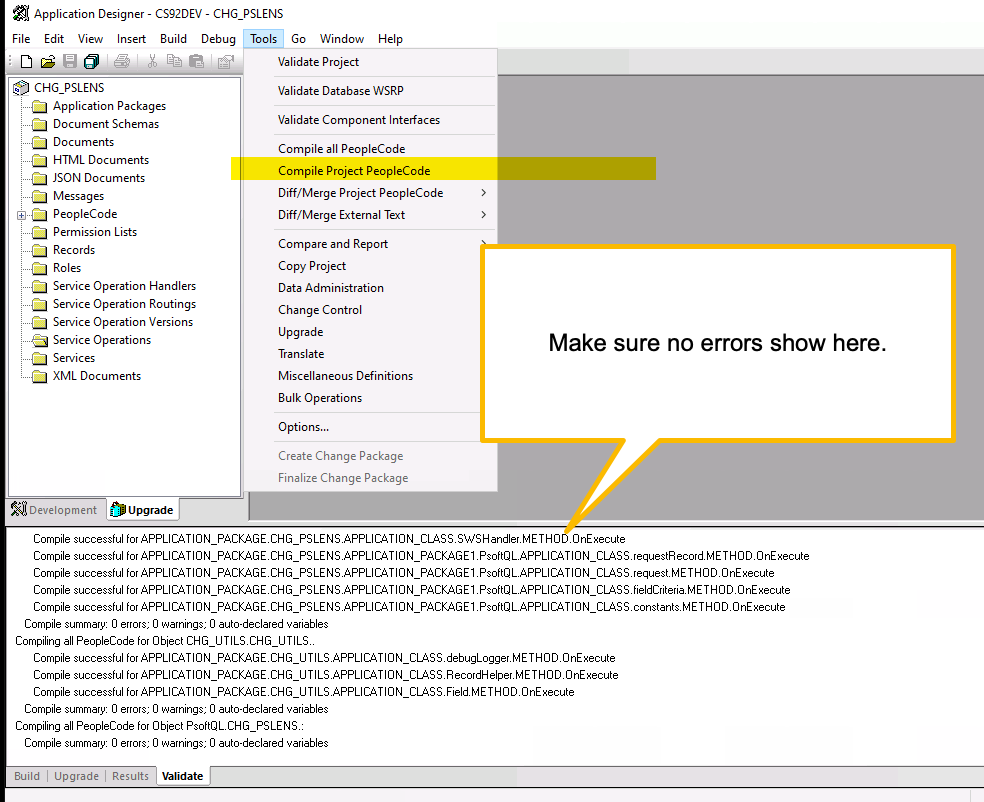 Compile the imported Application Designer project PeopleCode