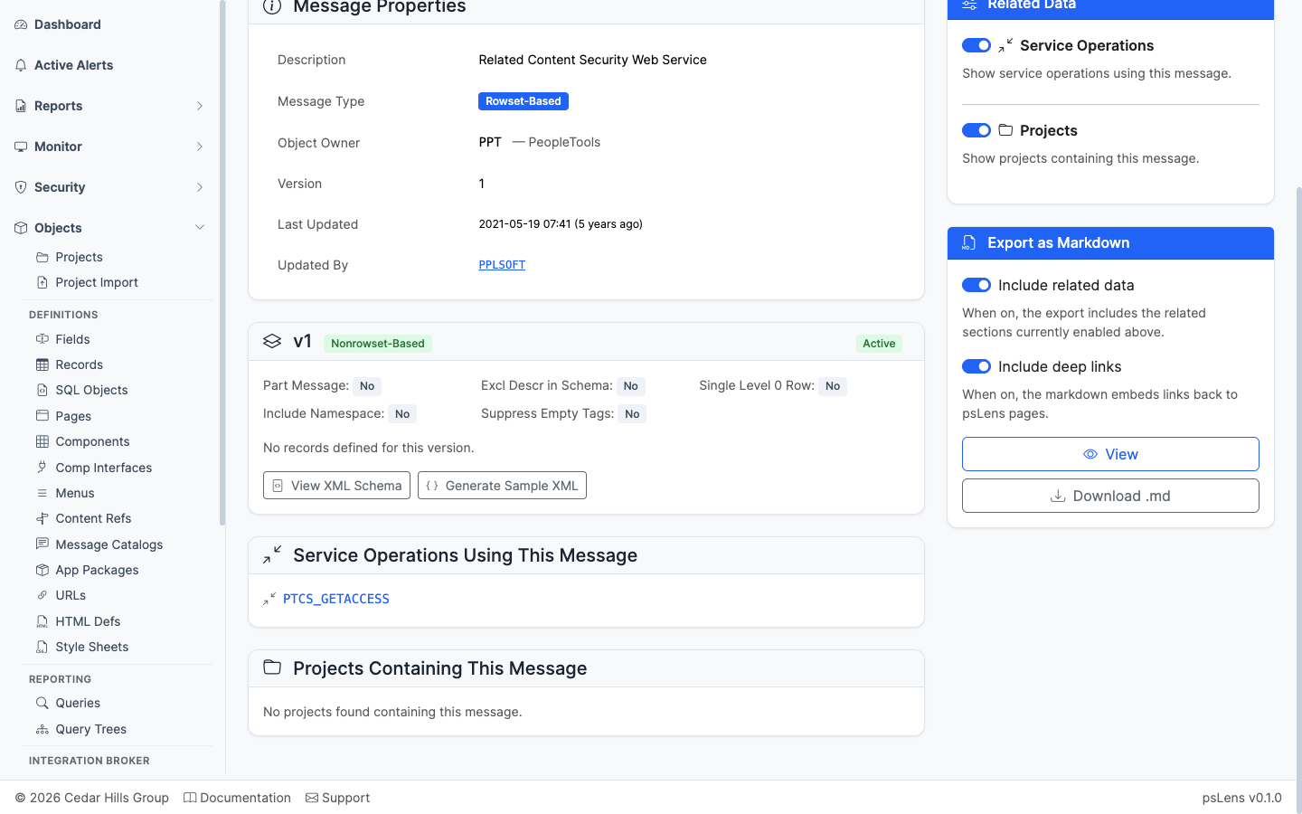 Projects Containing This Message panel