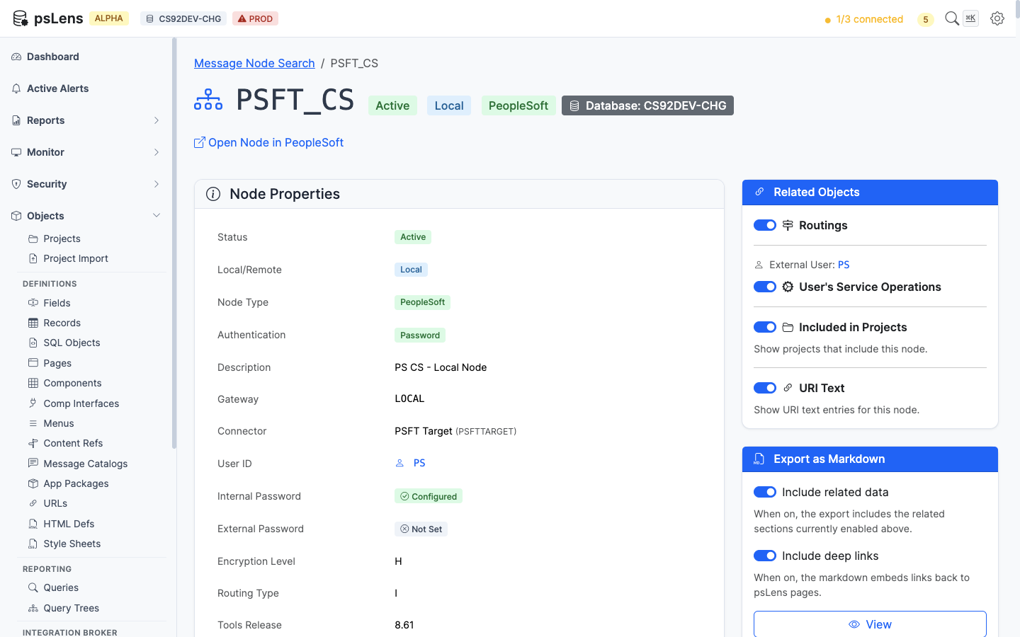 Detail page for PSFT_CS node
