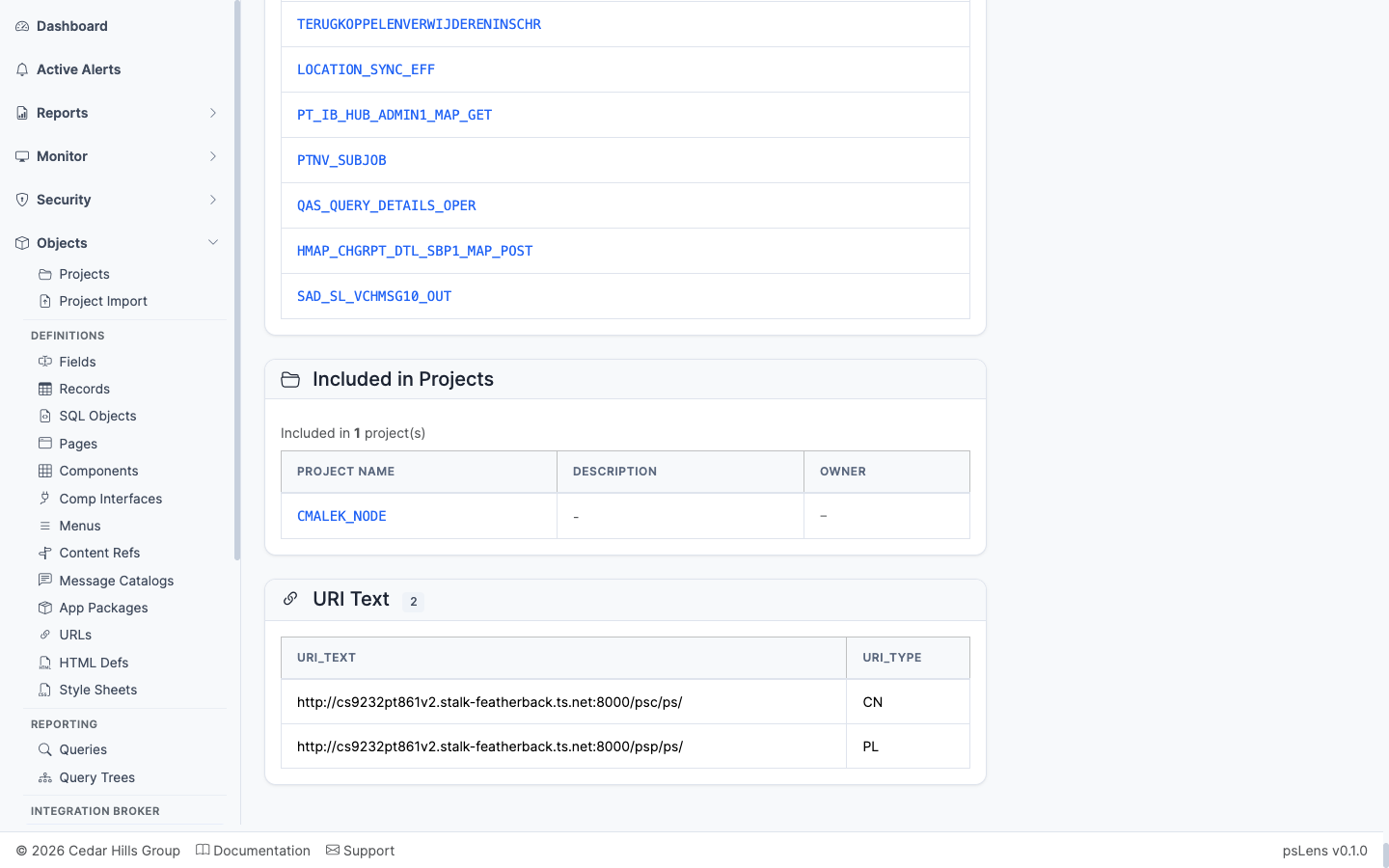Included in Projects panel for the node