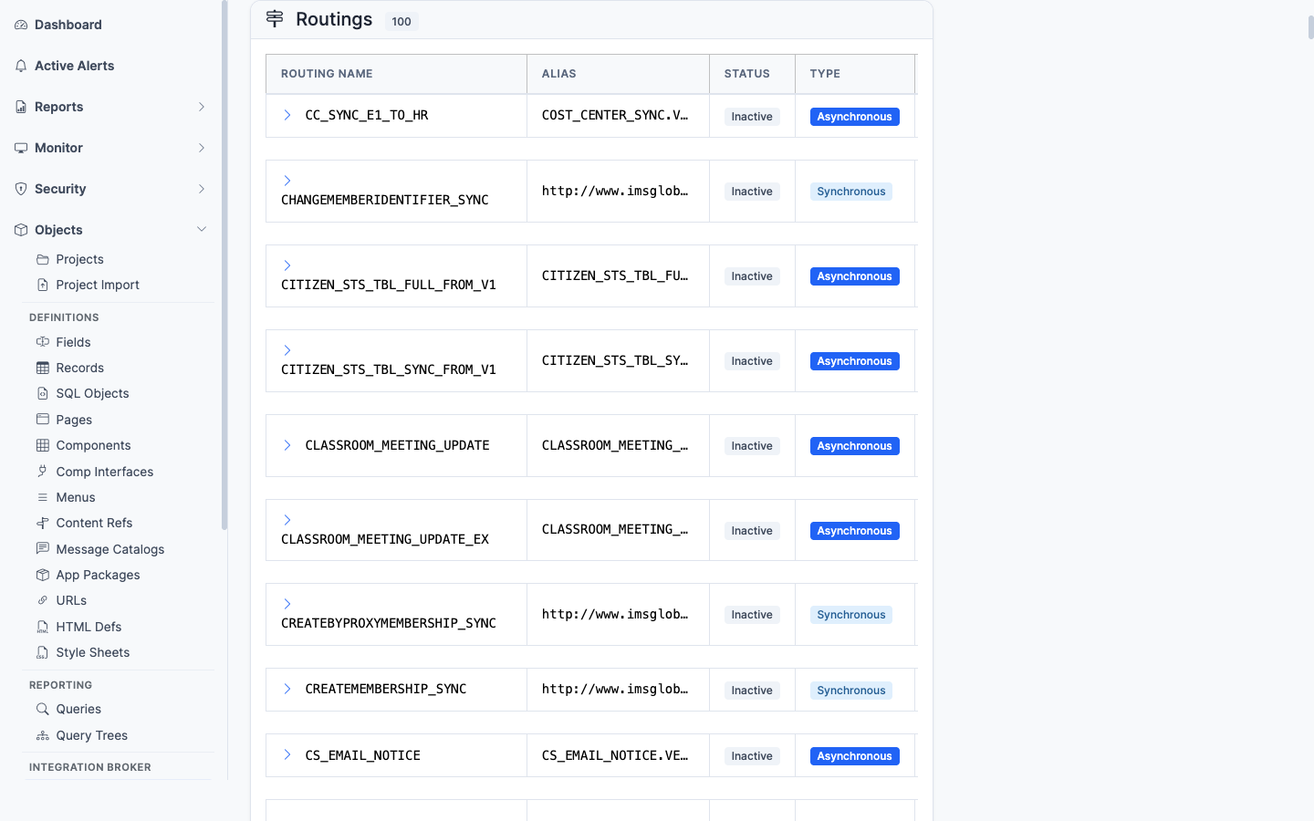 Routings panel for the node