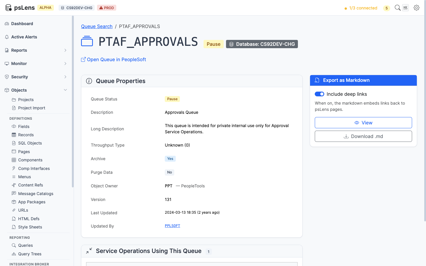 Detail page for PTAF_APPROVALS queue