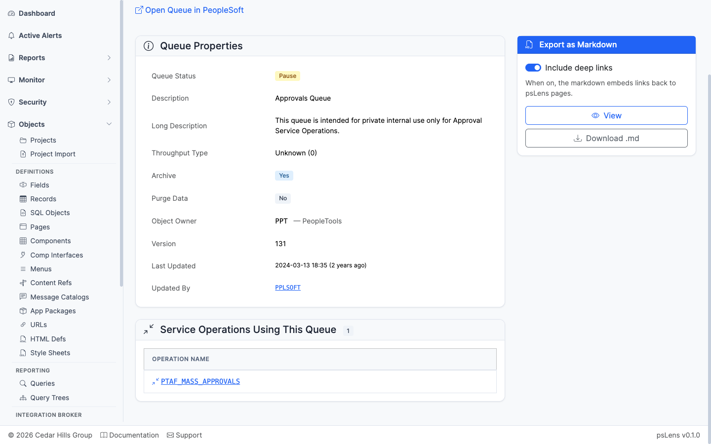 Service Operations Using This Queue panel