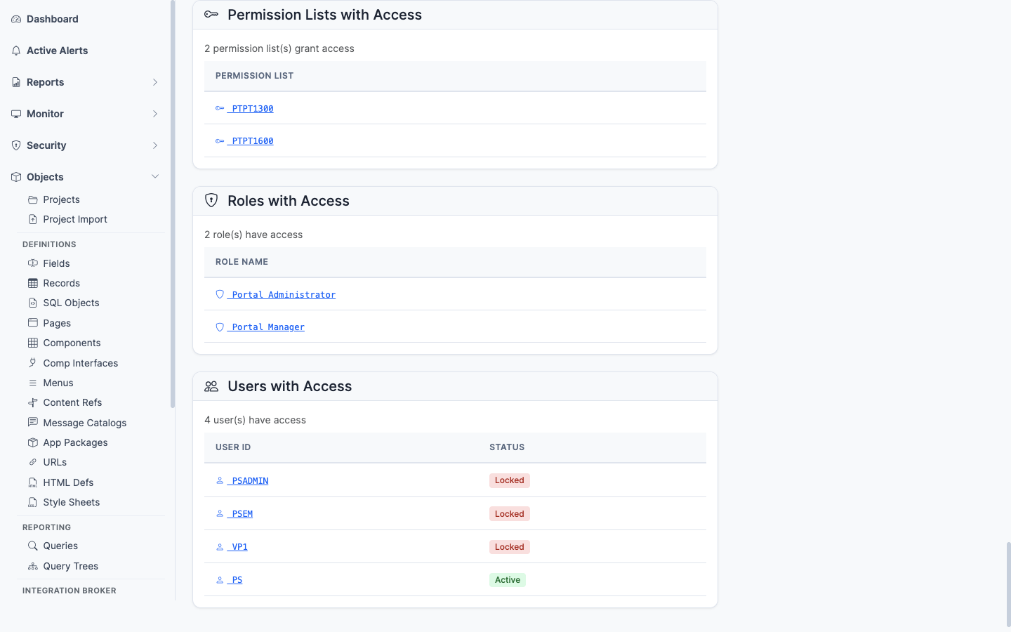 Permission Lists with Access panel for the service operation