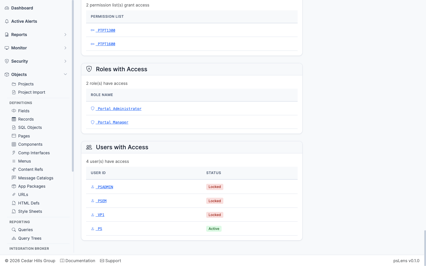 Roles with Access panel