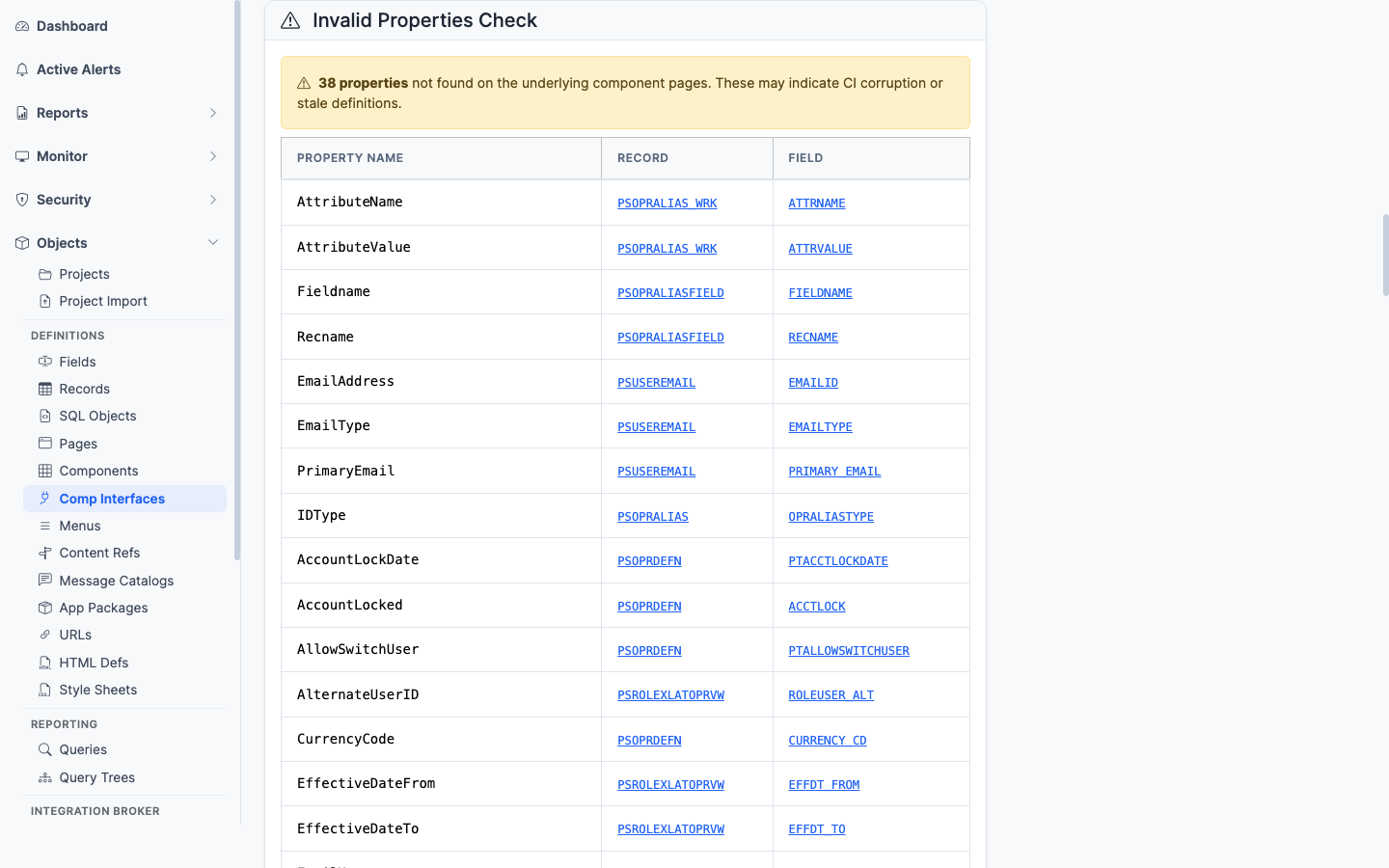 Invalid Properties Check panel