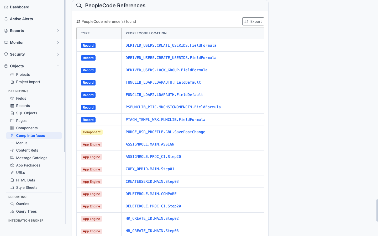 PeopleCode References panel