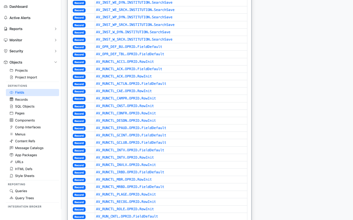 Pages Using This Field panel showing pages that bind the OPRID field