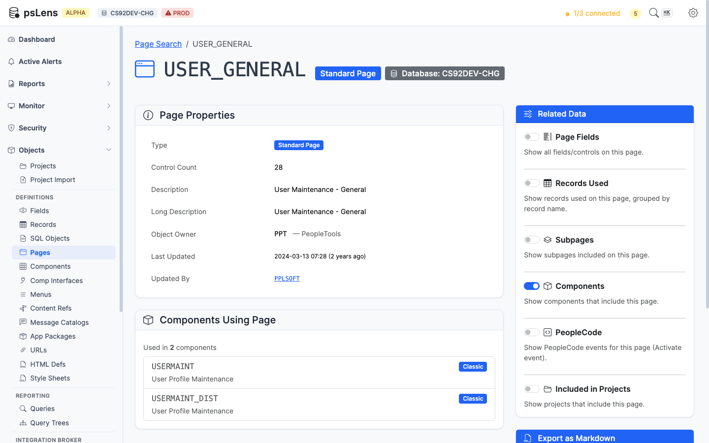 Components Using Page panel
