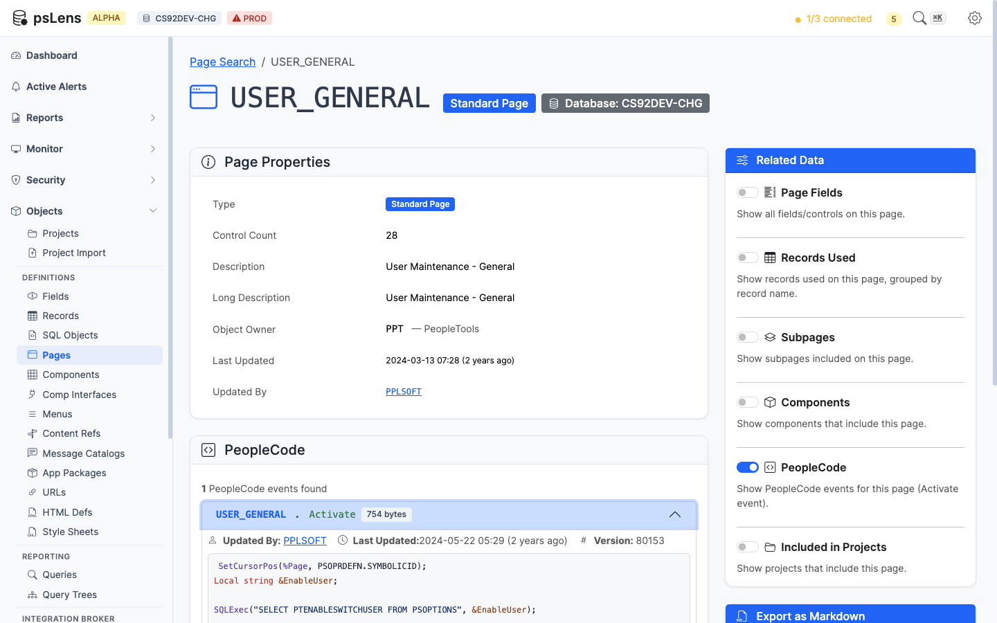 PeopleCode panel for the page