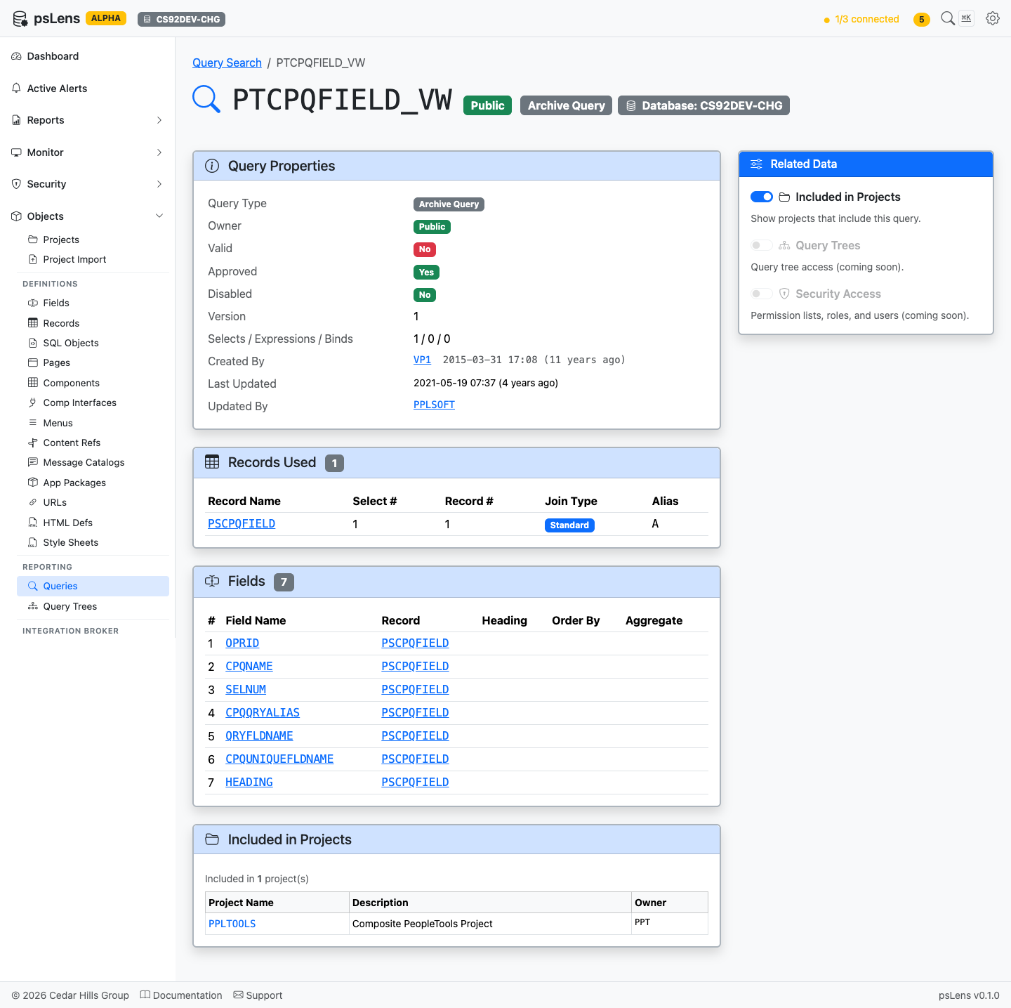 Query detail page with all panels expanded