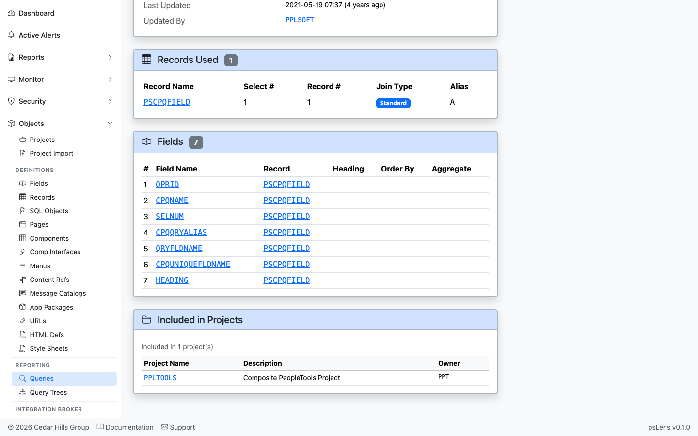 Records Used panel for the query
