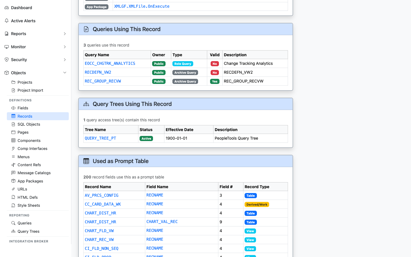 Queries Using This Record panel