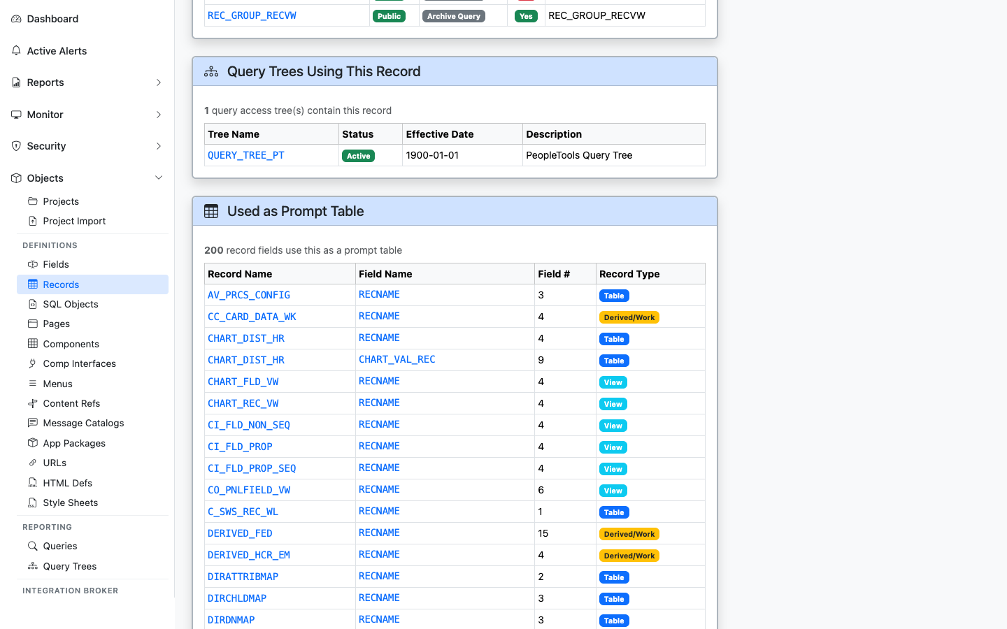 Query Trees Using This Record panel