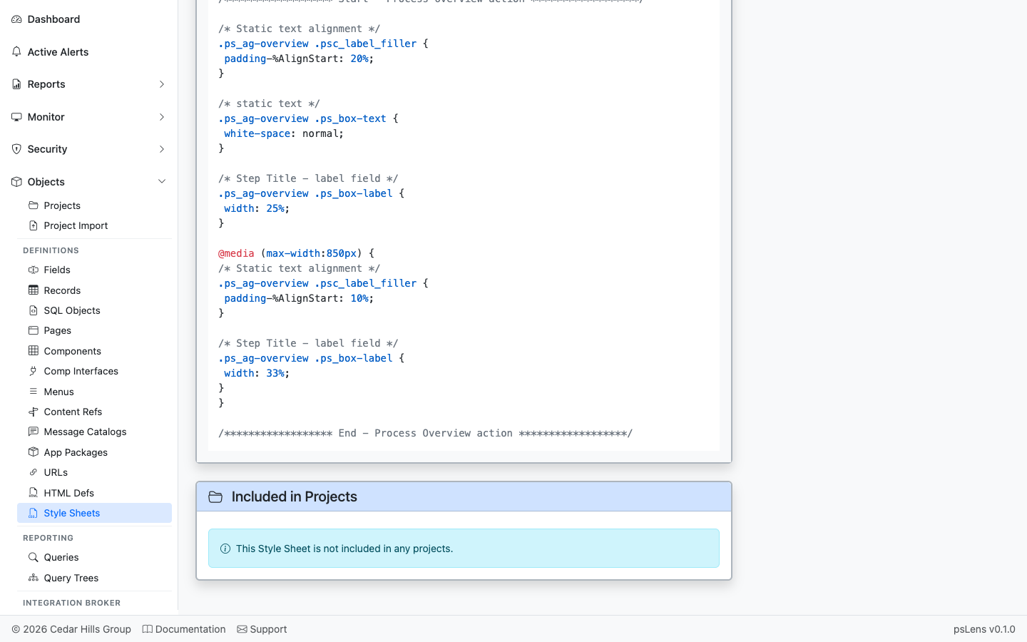 Included in Projects panel for the style sheet